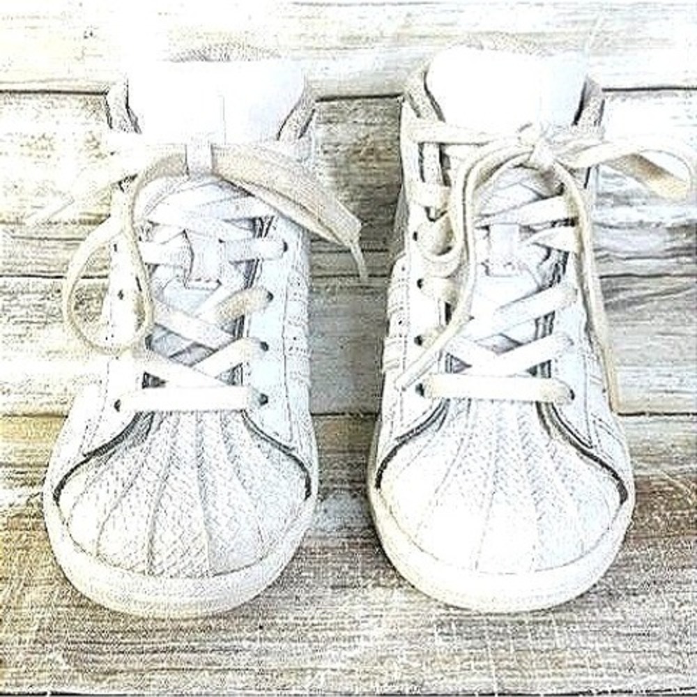 Adidas White High-Top Sneakers Clamshell 7K Infants Leather Upper‎ Rubber Sole